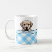 Süßer Labrador-Welpe Beste-Hund-Mama Blau Gingham Kaffeetasse (Links)