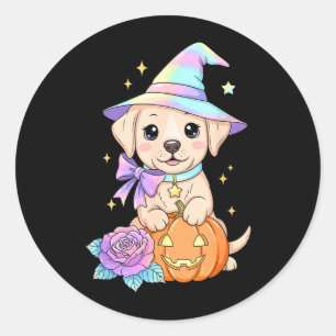 Süßer Labrador-Welpe Hexe Kürbis Halloween Runder Aufkleber