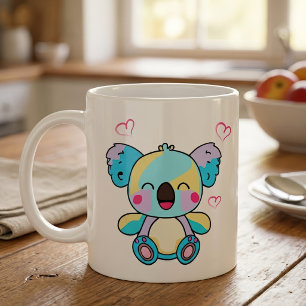 Süßer lächelnder Kawaii-Babykoala mit Liebesherzen Kaffeetasse