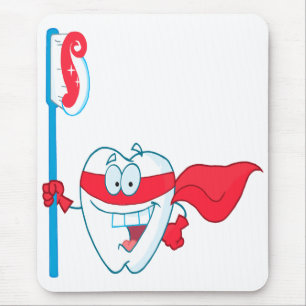 Süßer lächelnder Superheld-Zahn mit Zahnbürste Mousepad