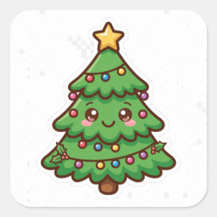 Süßer lächelnder Weihnachtsbaum Kawaii Aufkleber