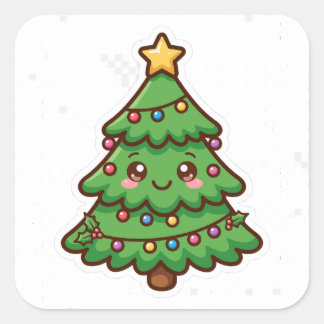 Süßer lächelnder Weihnachtsbaum Kawaii Aufkleber
