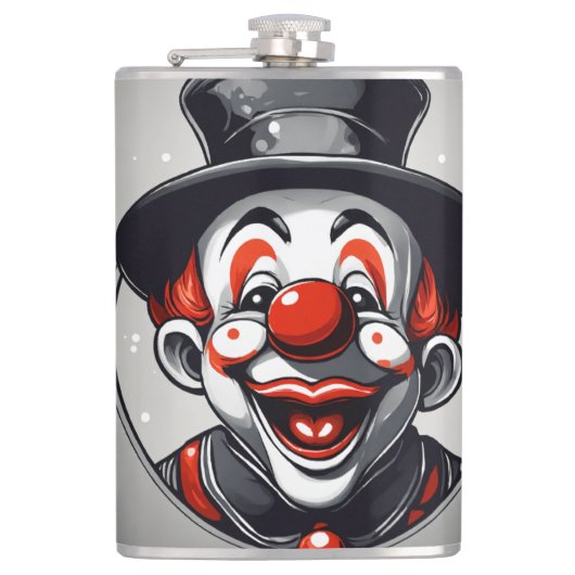 Süßer Lachender Clown-Logo – Einfach Schwarz & Wei Flachmann (Vorderseite)