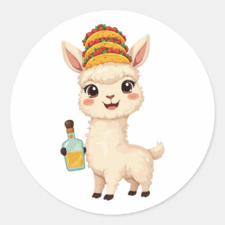 Süßer Lama-Taco-Tequila-Aufkleber - Kawaii-Essen-S Runder Aufkleber