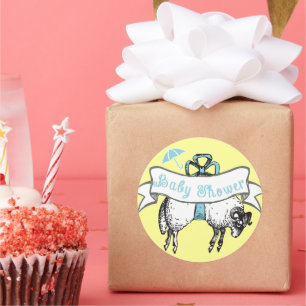 Süßer Lamm-Jungen-Baby-Party-Aufkleber Runder Aufkleber