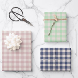 Süßer ländlicher rosa grüner blauer Gingham-Karo-M Geschenkpapier Set
