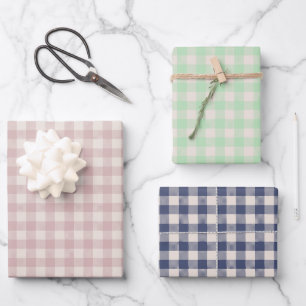 Süßer ländlicher rosa grüner blauer Gingham-Karo-M Geschenkpapier Set