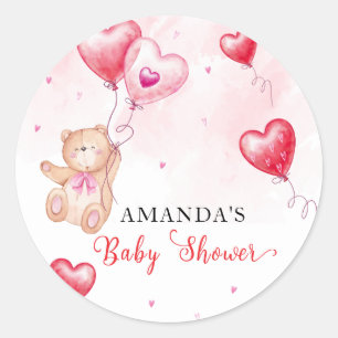 Süßer ländlicher Teddybär-Herzballon-Baby-Empfangs Runder Aufkleber