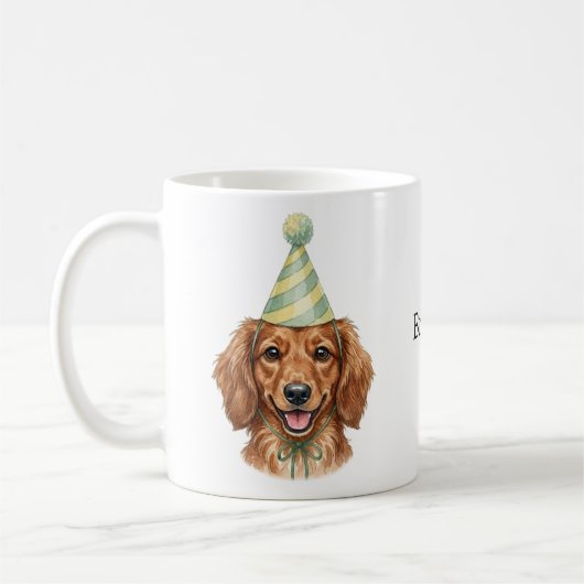 Süßer Langhaar-Zwerdachshund Individueller Name Kaffeetasse (Links)