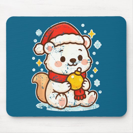 Süßer Lar Bär Winter Mit Santa Hut  Mousepad (Vorne)