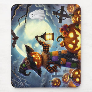 Süßer, launischer Halloween-Vogelscheuche & Kürbis Mousepad