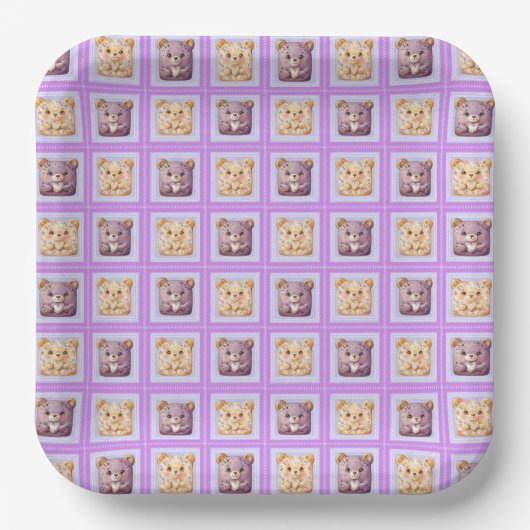 Süßer Lavendel Blaubeer Patchwork-Keksbär Pappteller (Vorderseite)