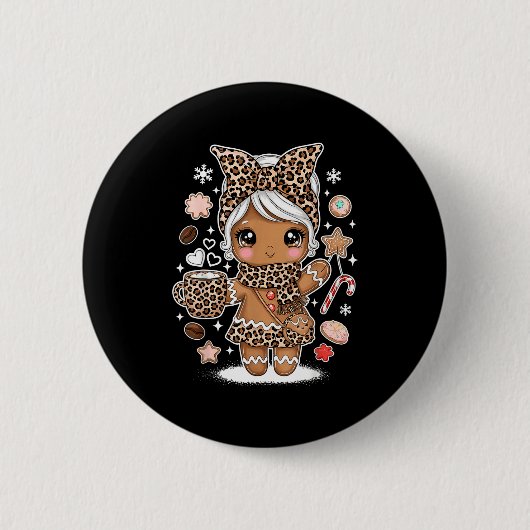 Süßer Lebkuchen-Leopard-Weihnachten-Xmas-Mädchen-F Button (Vorderseite)
