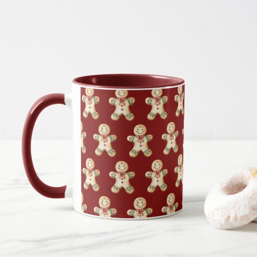 Süßer Lebkuchenjunge beim Kaffeetrinken Tasse (Mit Donut)