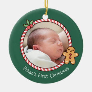Süßer Lebkuchenmann-Babys erstes Weihnachtsfoto  Keramik Ornament