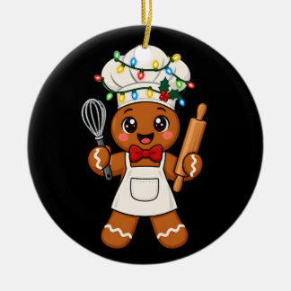 Süßer Lebkuchenmann Bäcker Lustiger Weihnachtskoch Keramik Ornament
