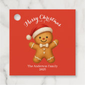 Süßer Lebkuchenmann mit Weihnachtsmannmütze - Geschenkanhänger (Vorderseite)