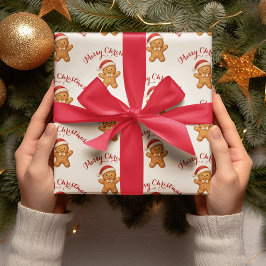 Süßer Lebkuchenmann mit Weihnachtsmannmütze - Geschenkpapier