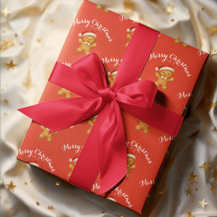 Süßer Lebkuchenmann mit Weihnachtsmannmütze -  Geschenkpapier