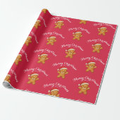 Süßer Lebkuchenmann mit Weihnachtsmannmütze - Geschenkpapier (Ungerollt)