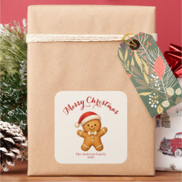 Süßer Lebkuchenmann mit Weihnachtsmannmütze - Quadratischer Aufkleber