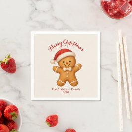 Süßer Lebkuchenmann mit Weihnachtsmannmütze - Serviette