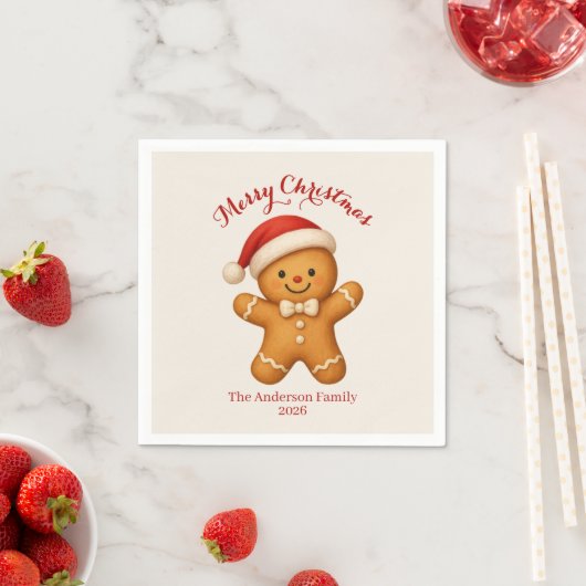 Süßer Lebkuchenmann mit Weihnachtsmannmütze - Serviette (Beispiel)