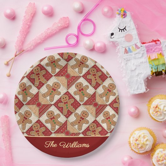 Süßer Lebkuchenmann-Patchwork-Muster-Stil Pappteller (Party)