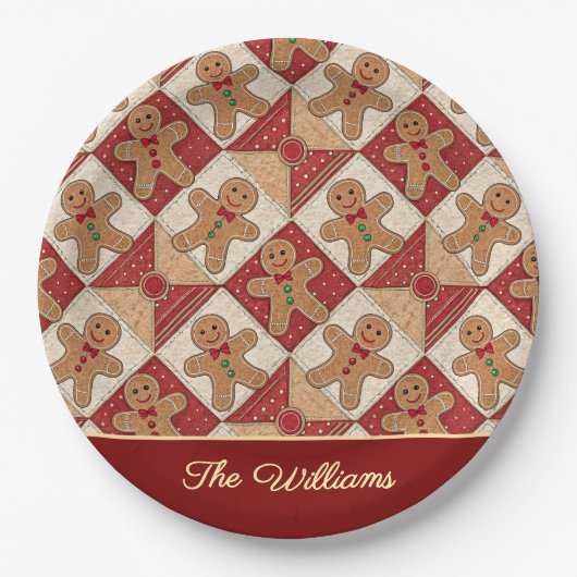 Süßer Lebkuchenmann-Patchwork-Muster-Stil Pappteller (Vorderseite)