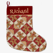 Süßer Lebkuchenmann-Patchwork-Stil Großer Weihnachtsstrumpf (Vorderseite)