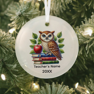 Süßer Lehrer Eule Name Jahr hinzufügen Ornament Aus Glas