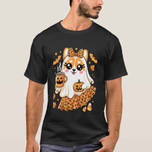 Süßer Leopard-Geist-Corgi-Hund trinkt Kaffee Hallo T-Shirt