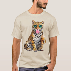 Süßer Leopard mit eisgekühlter Kaffee-Herz-Sonnenb T-Shirt