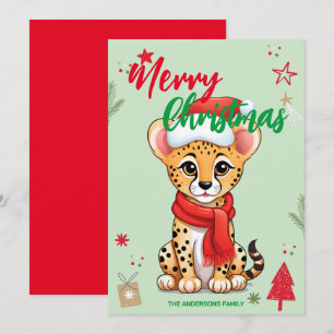 Süßer Leopard Santa Weihnachts-Feiertags-Familienn Feiertagskarte
