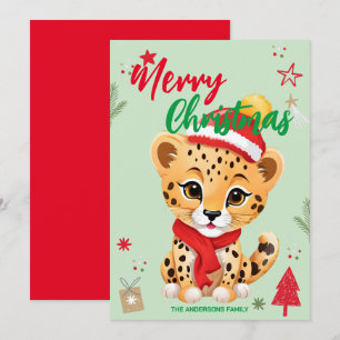 Süßer Leopard Santa Weihnachts-Feiertags-Familienn Feiertagskarte