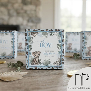 Süßer Leopard-Welpe Blau Baby Shower Geschenkschachtel