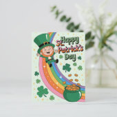 Süßer Leprechaun mit Regenbogen zum St. Patrick's Postkarte (Stehend Vorderseite)
