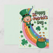 Süßer Leprechaun mit Regenbogen zum St. Patrick's Postkarte (Vorne/Hinten)