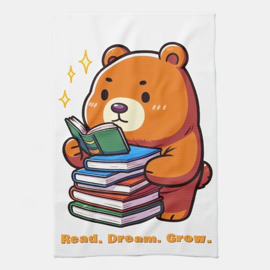 Süßer lesender Bär mit Büchern Kawaii Geschirrtuch (Vertikal)