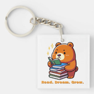 Süßer lesender Bär mit Büchern Kawaii Schlüsselanhänger