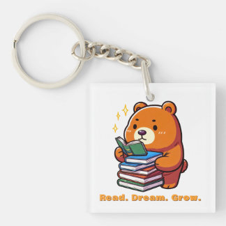 Süßer lesender Bär mit Büchern Kawaii Schlüsselanhänger