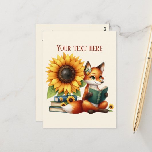 Süßer lesender Fuchs anpassbar Postkarte (Vorderseite/Rückseite Beispiel)