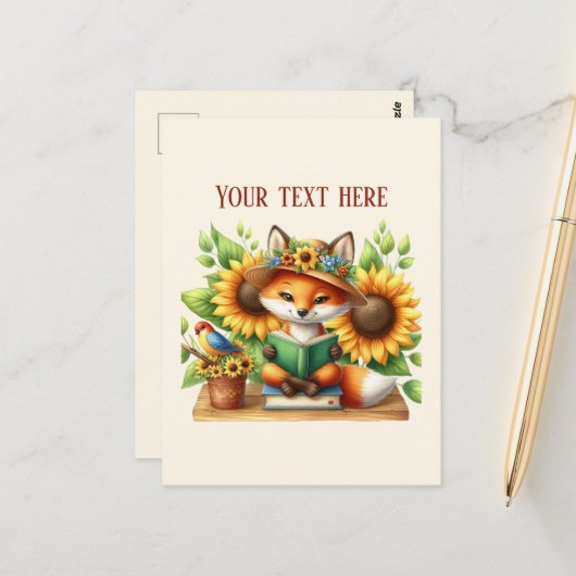Süßer lesender Fuchs anpassbar  Postkarte (Vorderseite/Rückseite Beispiel)