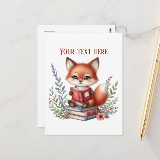 Süßer lesender Fuchs anpassbar  Postkarte (Vorderseite/Rückseite Beispiel)