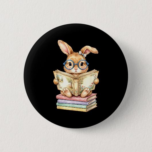 Süßer lesender Hase Ostern Bücher Leser Lehrer Button (Vorderseite)
