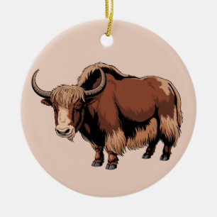 Süßer & liebenswerter brauner Yak Keramik Ornament