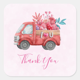 Süßer Liebes-LKW Herzen & Blumen Fracht Danke Quadratischer Aufkleber