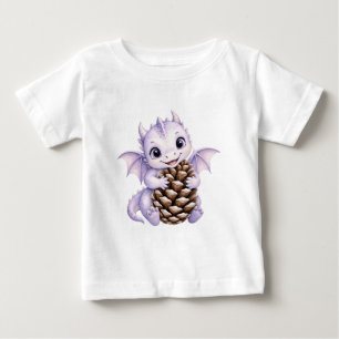 Süßer lila Baby-Drache, der einen Kiefernzapfen hä Baby T-shirt