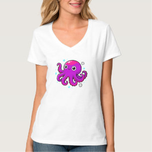Süßer lila Cartoon-Oktopus Ozean Meereslebewesen T-Shirt