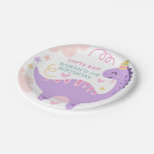 Süßer lila Dinosaurier Kindergeburtstag Pappteller (Schrägansicht)
